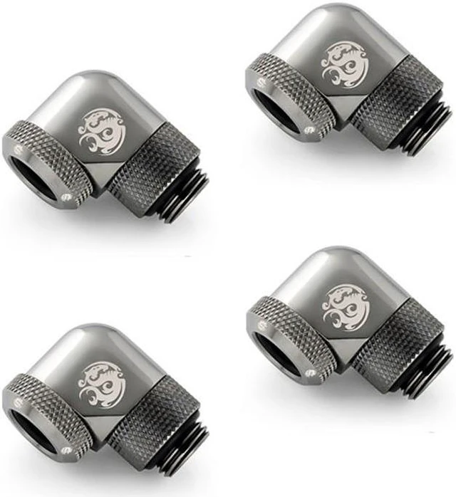 Main image of Bitspower G1/4" to Enhance Multi-Link Adapter Fitting for 12mm OD Rigid Tubing, 90 Degree Rotary, Black Sparkle, 4-pack
