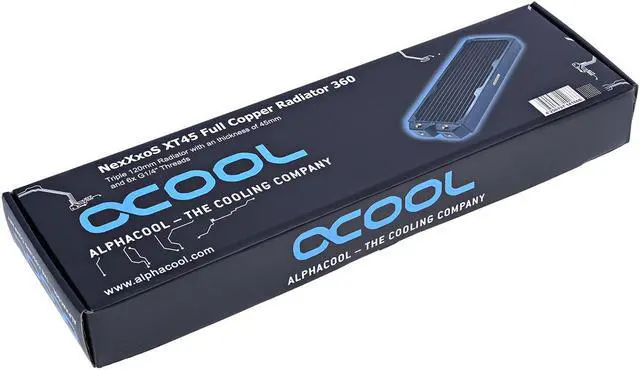 Alt view image 9 of 18 - Alphacool NexXxos XT45 Full Copper Radiator 360, 120mm x 3, Triple Fan, Black