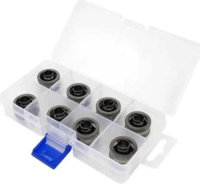 Main image of XSPC G1/4" to 3/8" ID, 5/8" OD Compression Fitting V2 for Soft Tubing, Black Chrome, 8-pack