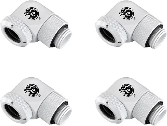 Main image of Bitspower G1/4" to Enhance Multi-Link Adapter Fitting for 12mm OD Rigid Tubing, 90 Degree Rotary, Deluxe White, 4-pack