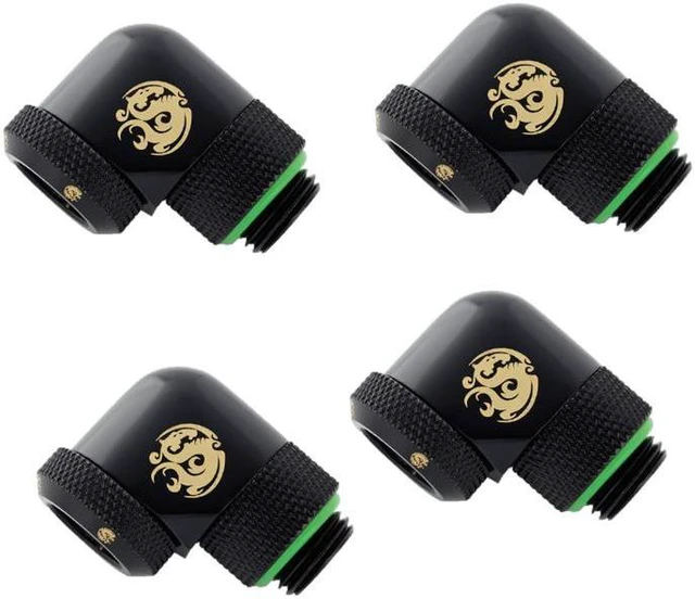 Main image of Bitspower G1/4" to Enhance Multi-Link Adapter Fitting for 12mm OD Rigid Tubing, 90 Degree Rotary, Matte Black, 4-pack
