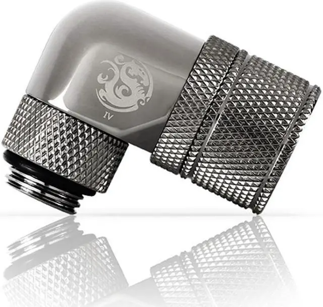 Main image of Bitspower G1/4" to 3/8" ID, 5/8" OD Compression Fitting for Soft Tubing, CC3 Ultimate, 90 Degree Dual Rotary, Black Sparkle