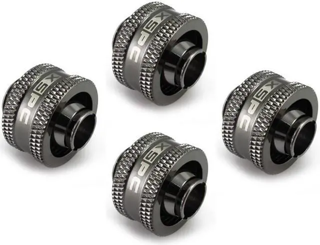 Main image of XSPC G1/4" to 3/8" ID, 5/8" OD Compression Fitting V2 for Soft Tubing, Black Chrome, 4-pack