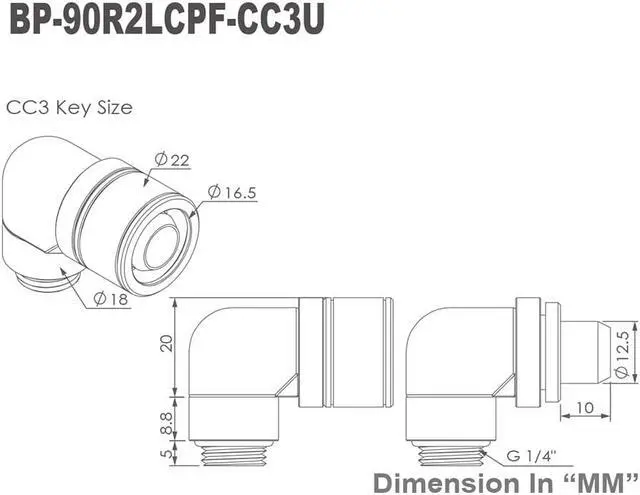 Alt view image 4 of 4 - Bitspower G1/4" to 3/8" ID, 5/8" OD Compression Fitting for Soft Tubing, CC3 Ultimate, 90 Degree Dual Rotary, Silver Shining
