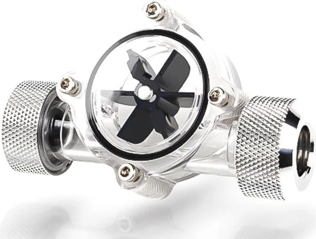 Alt view image 2 of 5 - Bitspower G1/4" Flow Indicator, Clear Main Body, Black Blade, Silver Shining