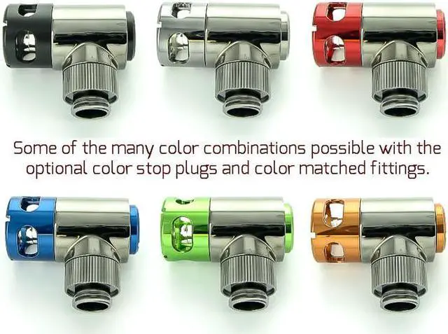 Alt view image 4 of 4 - Monsoon G1/4" 90 Degree Rotary Fitting with Light Port, 5/8" OD Matched Body, Black Chrome, 4-pack