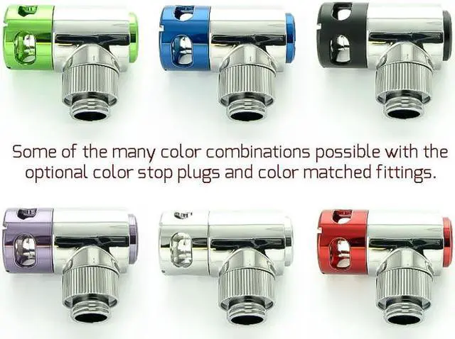 Alt view image 4 of 4 - Monsoon G1/4" 90 Degree Rotary Fitting with Light Port, 3/4" OD Matched Body, Chrome, 4-pack