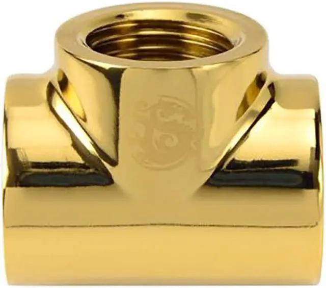 Alt view image 4 of 4 - Bitspower T-Block Fitting with Triple G1/4" Female, True Brass