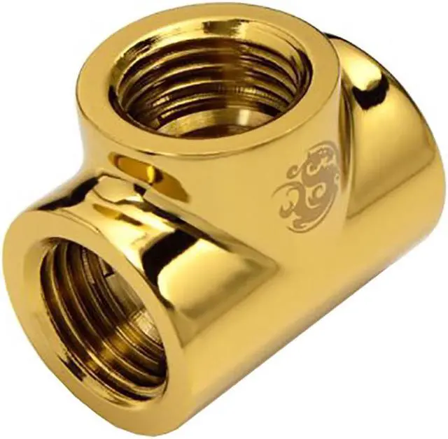 Alt view image 2 of 4 - Bitspower T-Block Fitting with Triple G1/4" Female, True Brass