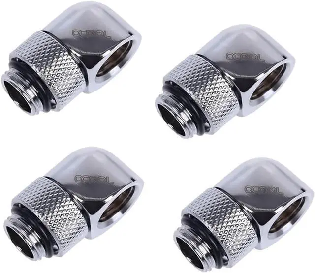 Main image of Alphacool HF G1/4" Male to Female Fitting, 90 Degree Rotary, Chrome, 4-pack