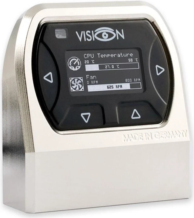 Main image of Aquacomputer VISION Touch Table Top Controller with IR Receiver and Ambient Temp Sensor, Matte Nickel