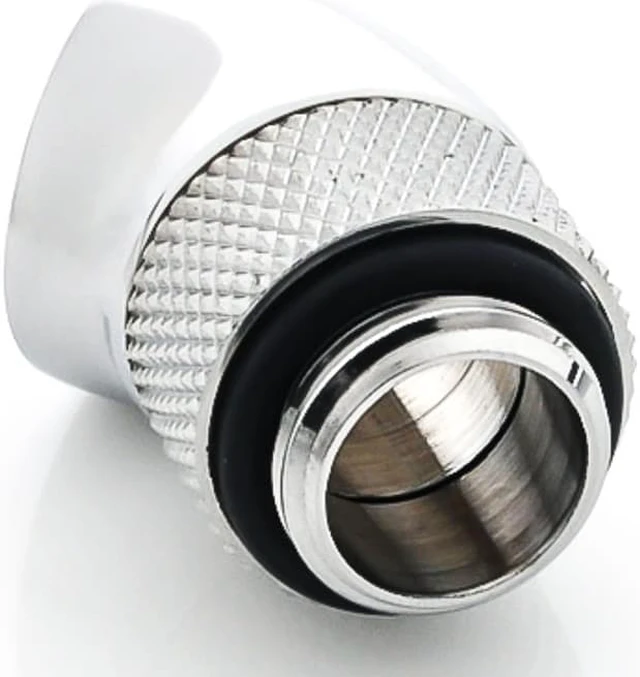 Alt view image 3 of 7 - Bitspower G1/4" Male to Female Extender Fitting, 45 Degree Rotary, Silver Shining, 4-pack