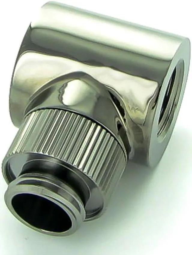 Alt view image 2 of 4 - Monsoon G1/4" 90 Degree Rotary Fitting with Light Port, 5/8" OD Matched Body, Black Chrome, 4-pack