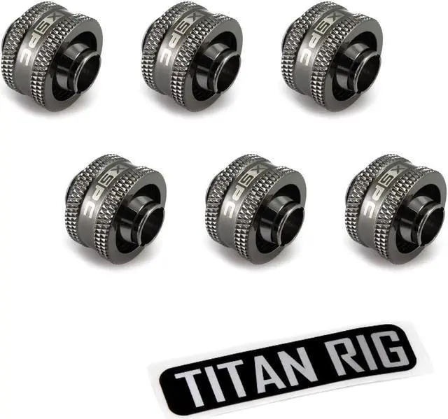 Main image of XSPC G1/4" to 3/8" ID, 5/8" OD Compression Fitting V2 for Soft Tubing, Black Chrome, 6-pack