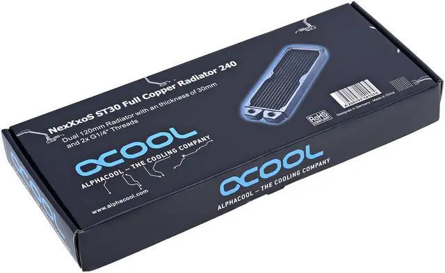 Alt view image 11 of 14 - Alphacool NexXxos ST30 Full Copper Radiator 240, 120mm x 2, Dual Fan, Black