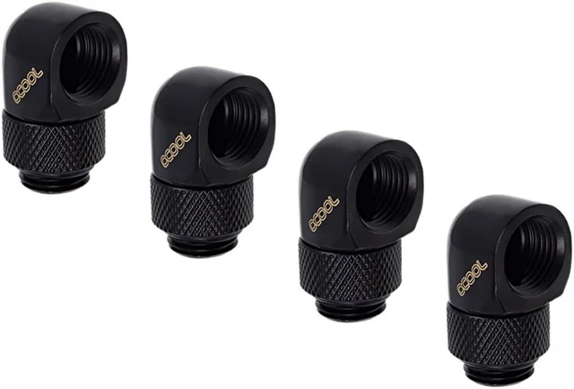 Main image of Alphacool Eiszapfen G1/4" Male to Female Extender, 90 Degree Rotary, Deep Black, 4-pack