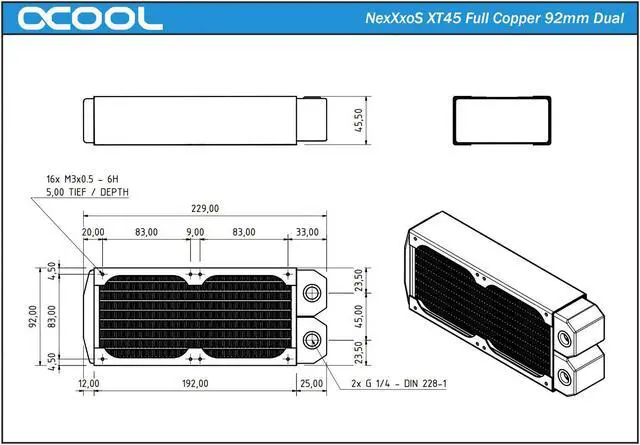 Alt view image 3 of 6 - Alphacool NexXxos XT45 Full Copper Radiator 184, 92mm x 2, Dual Fan, Black