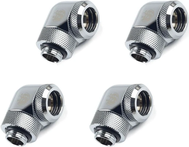 Main image of Bitspower G1/4" to Enhance Multi-Link Adapter Fitting for 14mm OD Rigid Tubing, 90 Degree Rotary, Silver Shining, 4-pack