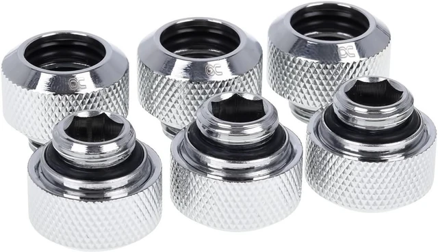Alt view image 2 of 11 - Alphacool Eiszapfen 13mm HardTube compression fitting G1/4 for plexi- brass tubes (rigid or hard tubes) - knurled - chrome sixpack