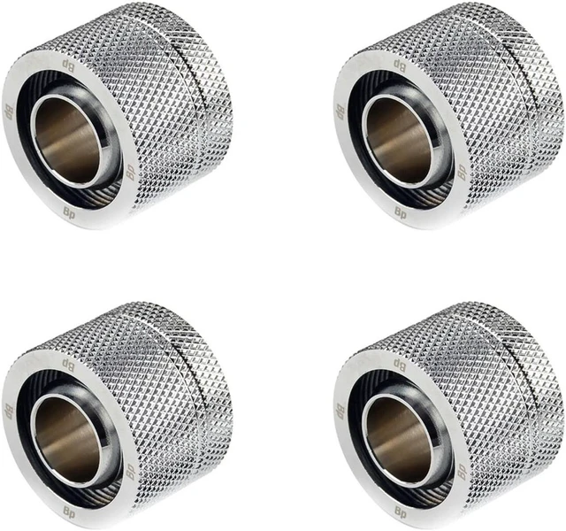 Main image of Bitspower G1/4" to 1/2" ID, OD 3/4" OD Compression Fitting for Soft Tubing, CC5 Ultimate, Silver Shining, 4-pack