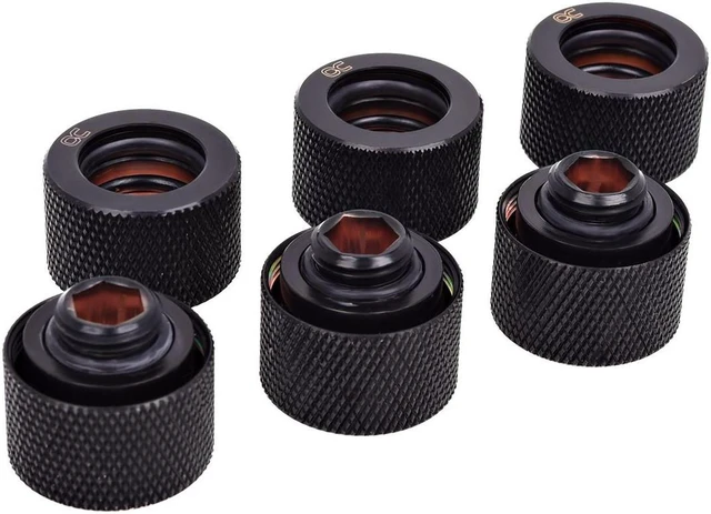 Main image of Alphacool HT G1/4" Compression Fitting for Plexi (Acrylic) / Brass Hard Tubes, 16mm OD, Deep Black, 6-pack