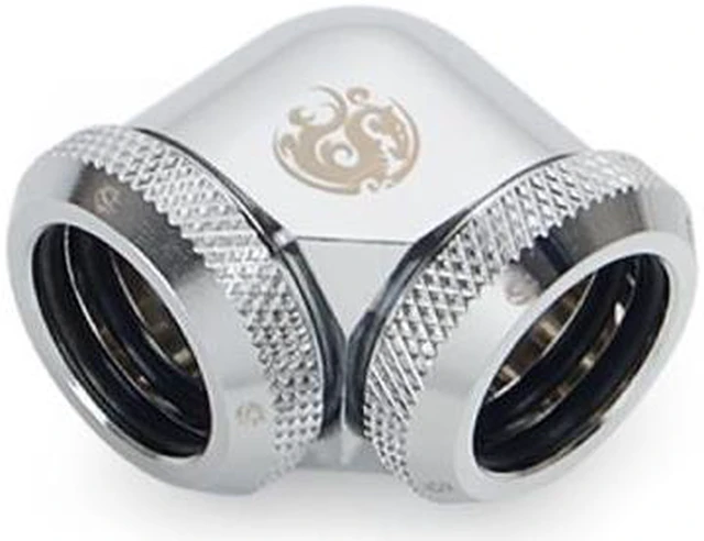 Alt view image 2 of 7 - Bitspower Dual Enhance Multi-Link Adapter Fitting for 16mm OD Rigid Tubing, 90 Degree Angle, Silver Shining, 4-pack