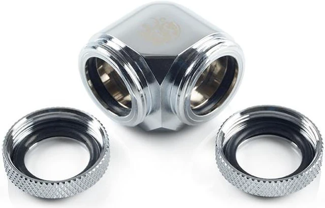 Alt view image 2 of 4 - Bitspower Dual Enhance Multi-Link Adapter Fitting for 14mm OD Rigid Tubing, 90 Degree Angle, Silver Shining, 4-pack