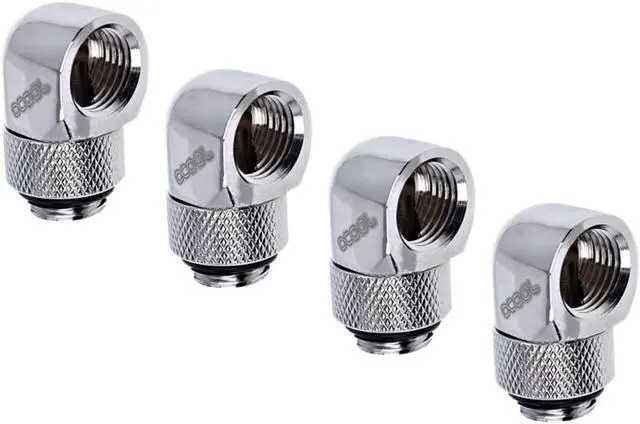 Main image of Alphacool Eiszapfen G1/4" Male to Female Extender, 90 Degree Rotary, Chrome, 4-pack