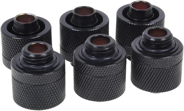 Main image of Alphacool HF G1/4" to 10mm ID, 16mm OD Compression Fitting for Soft Tubing, Deep Black, 6-pack