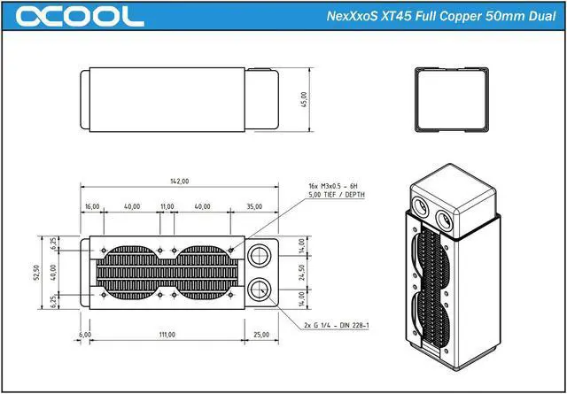 Alt view image 5 of 8 - Alphacool NexXxos XT45 Full Copper Radiator 100, 50mm x 2, Dual Fan, Black