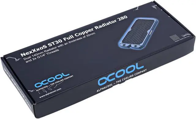 Alt view image 7 of 8 - Alphacool NexXxos ST30 Full Copper Radiator 280, 140mm x 2, Dual Fan, Black