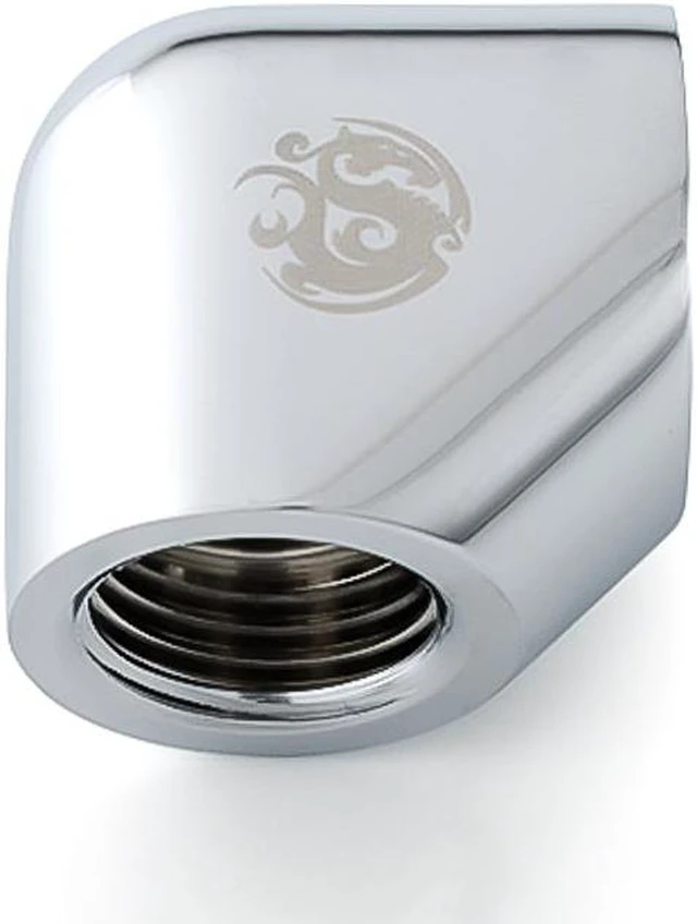 Alt view image 4 of 5 - Bitspower G1/4" Female to Female Extender Fitting, 90 Degree Angle, Silver Shining, 4-pack