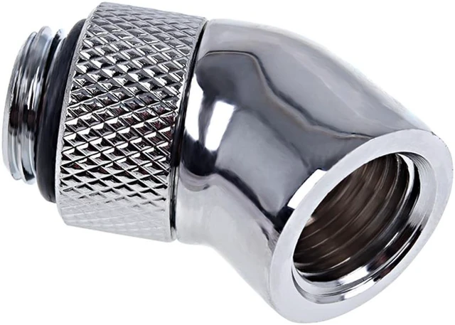 Alt view image 3 of 7 - Alphacool Eiszapfen G1/4" Male to Female Extender, 45 Degree Rotary, Chrome, 4-pack