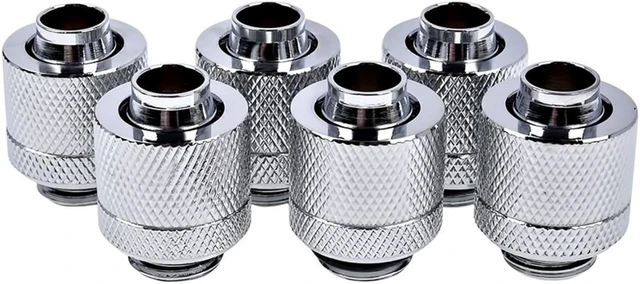 Alt view image 2 of 9 - Alphacool Eiszapfen G1/4" to 10mm ID, 13mm OD Compression Fitting for Soft Tubing, Chrome, 6-pack