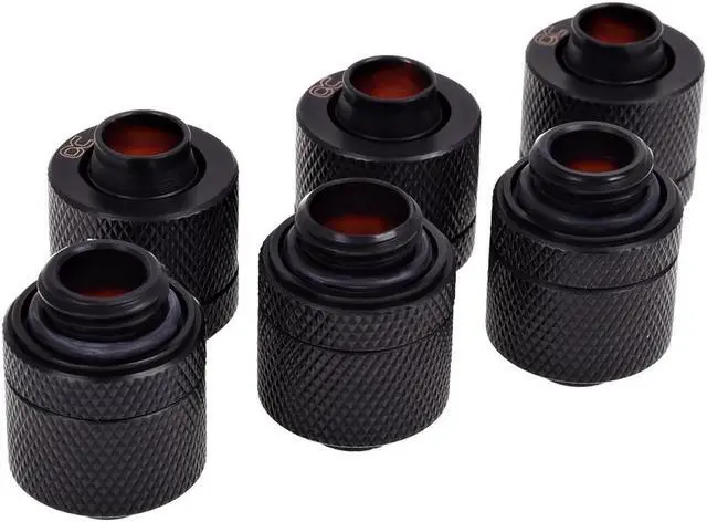 Main image of Alphacool HF G1/4" to 10mm ID, 13mm OD Compression Fitting for Soft Tubing, Deep Black, 6-pack