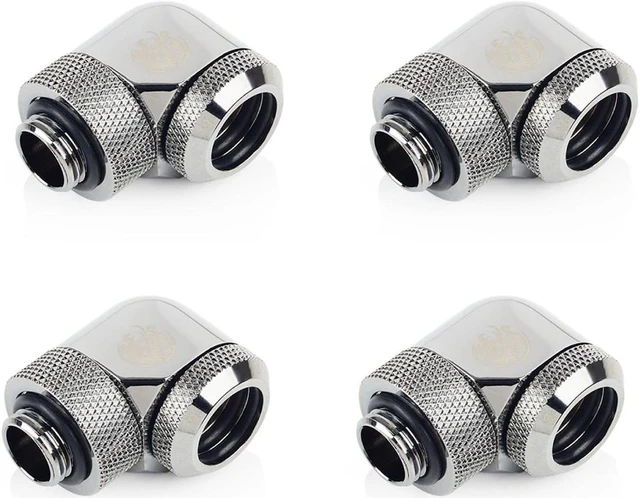 Main image of Bitspower G1/4" to Enhance Multi-Link Adapter Fitting for 14mm OD Rigid Tubing, 90 Degree Rotary, Black Sparkle, 4-pack