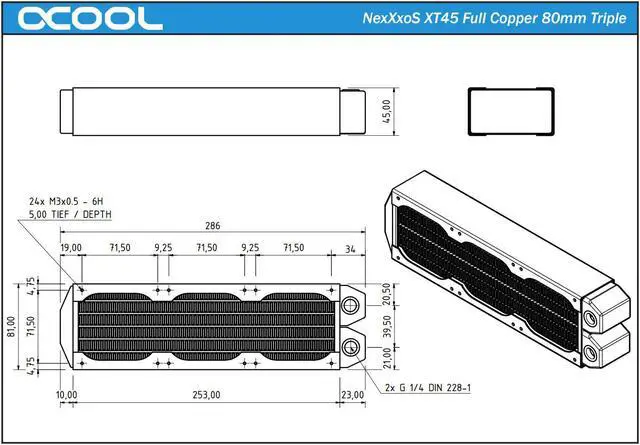Alt view image 5 of 8 - Alphacool NexXxos XT45 Full Copper Radiator 240, 80mm x 3, Triple Fan, Black