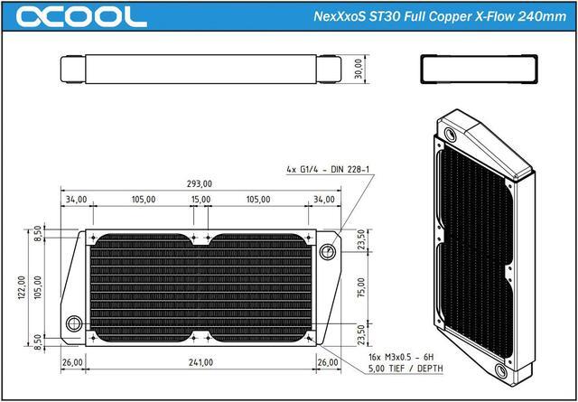 Alt view image 12 of 15 - Alphacool NexXxos ST30 Full Copper X-Flow Radiator 240, 120mm x 2, Dual Fan, Black