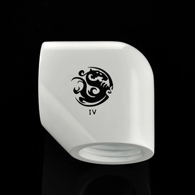 Alt view image 4 of 4 - Bitspower G1/4" Female to Female Extender Fitting, 90 Degree Angle, Deluxe White, 4-pack