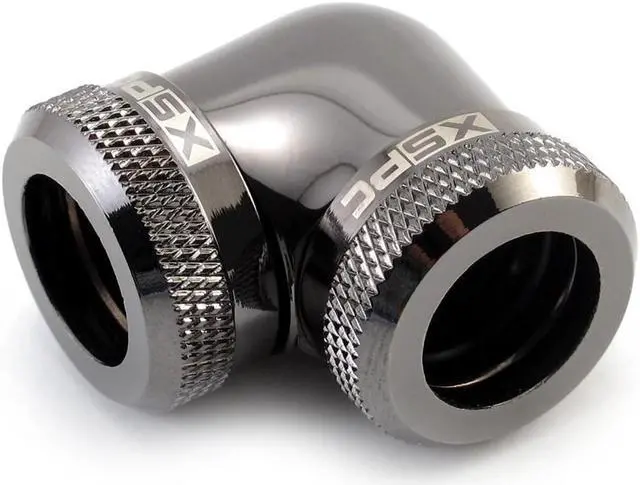 Main image of XSPC 10mm ID, 14mm OD Rigid Tubing 90 Degree Elbow Fitting, Black Chrome