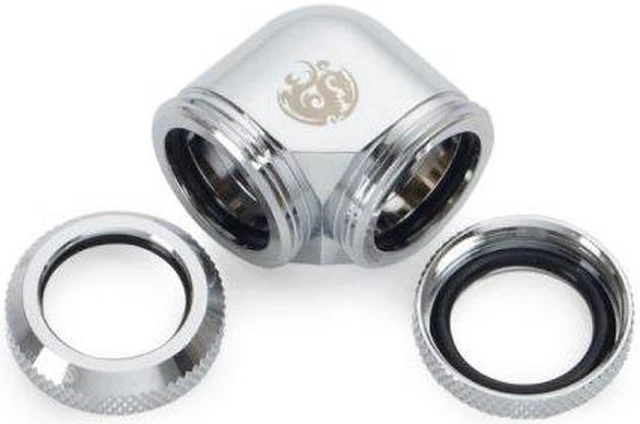Alt view image 3 of 7 - Bitspower Dual Enhance Multi-Link Adapter Fitting for 16mm OD Rigid Tubing, 90 Degree Angle, Silver Shining, 4-pack