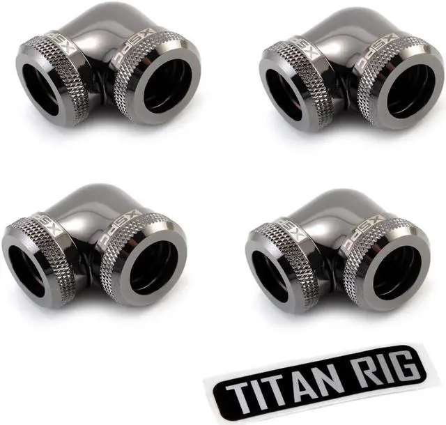 Main image of XSPC 10mm ID, 14mm OD Rigid Tubing 90 Degree Elbow Fitting, Black Chrome, 4-pack