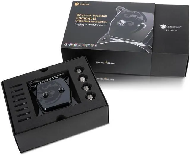 Alt view image 4 of 6 - Bitspower Premium Summit M CPU Water Block, Mystic Black Metal Edition
12th/13th/14th Gen Intel CPU, LGA1700
AMD AM4/AM5