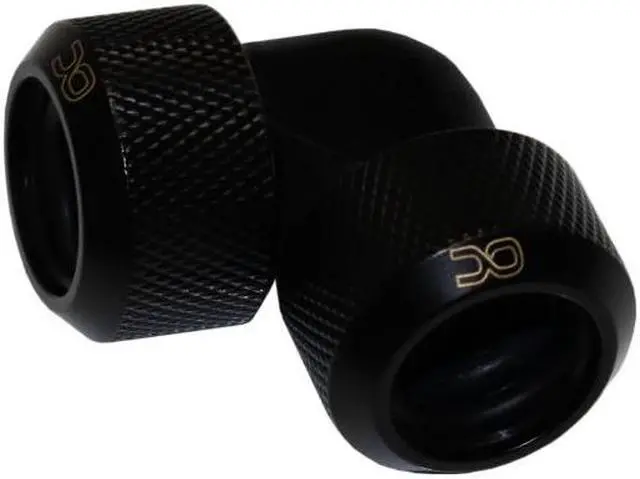 Alt view image 5 of 6 - Alphacool Eiszapfen 16mm HardTube Compression Fitting Dual 90° L-Connector For Plexi - Brass Tubes - Knurled - Deep Black (17446)