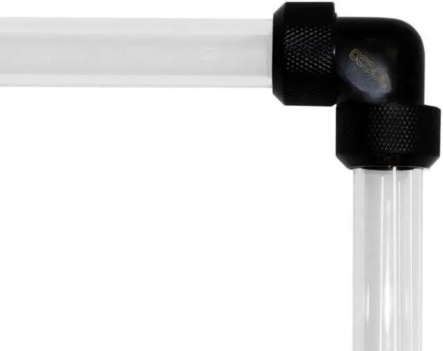 Alt view image 6 of 6 - Alphacool Eiszapfen 16mm HardTube Compression Fitting Dual 90° L-Connector For Plexi - Brass Tubes - Knurled - Deep Black (17446)