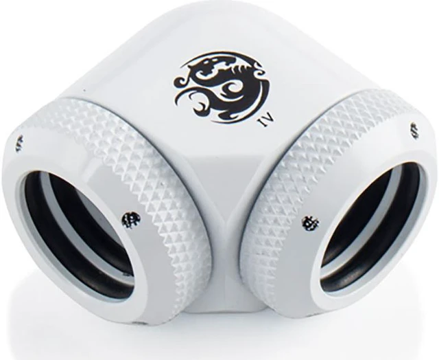Main image of Bitspower Dual Enhance Multi-Link Adapter Fitting for 14mm OD Rigid Tubing, 90 Degree Angle, Deluxe White