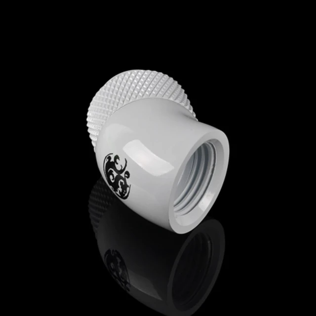 Alt view image 3 of 3 - Bitspower G1/4" Male to Female Extender Fitting, 45 Degree Rotary, Deluxe White