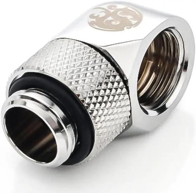 Alt view image 8 of 11 - Bitspower G1/4" Male to Female Extender Fitting, 90? Rotary, Silver Shining