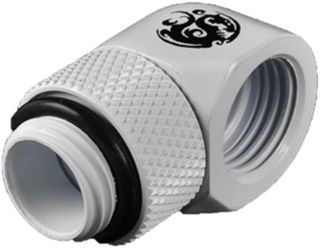 Main image of Bitspower G1/4" Male to Female Extender Fitting, 90 Degree Rotary, Deluxe White
