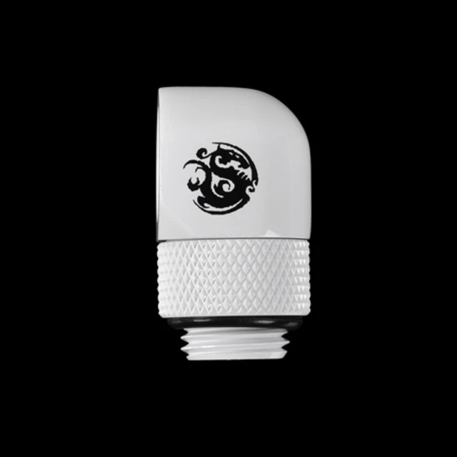 Alt view image 4 of 5 - Bitspower G1/4" Male to Female Extender Fitting, 90 Degree Rotary, Deluxe White